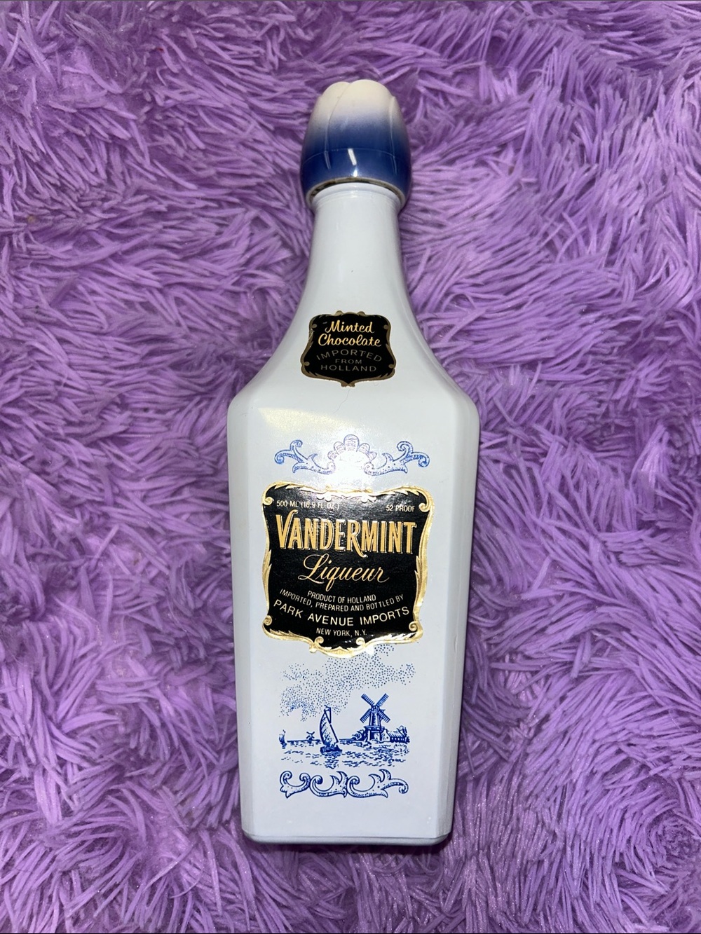 Vintage Delft Blue Vandermint Ceramic Bottle from Holland